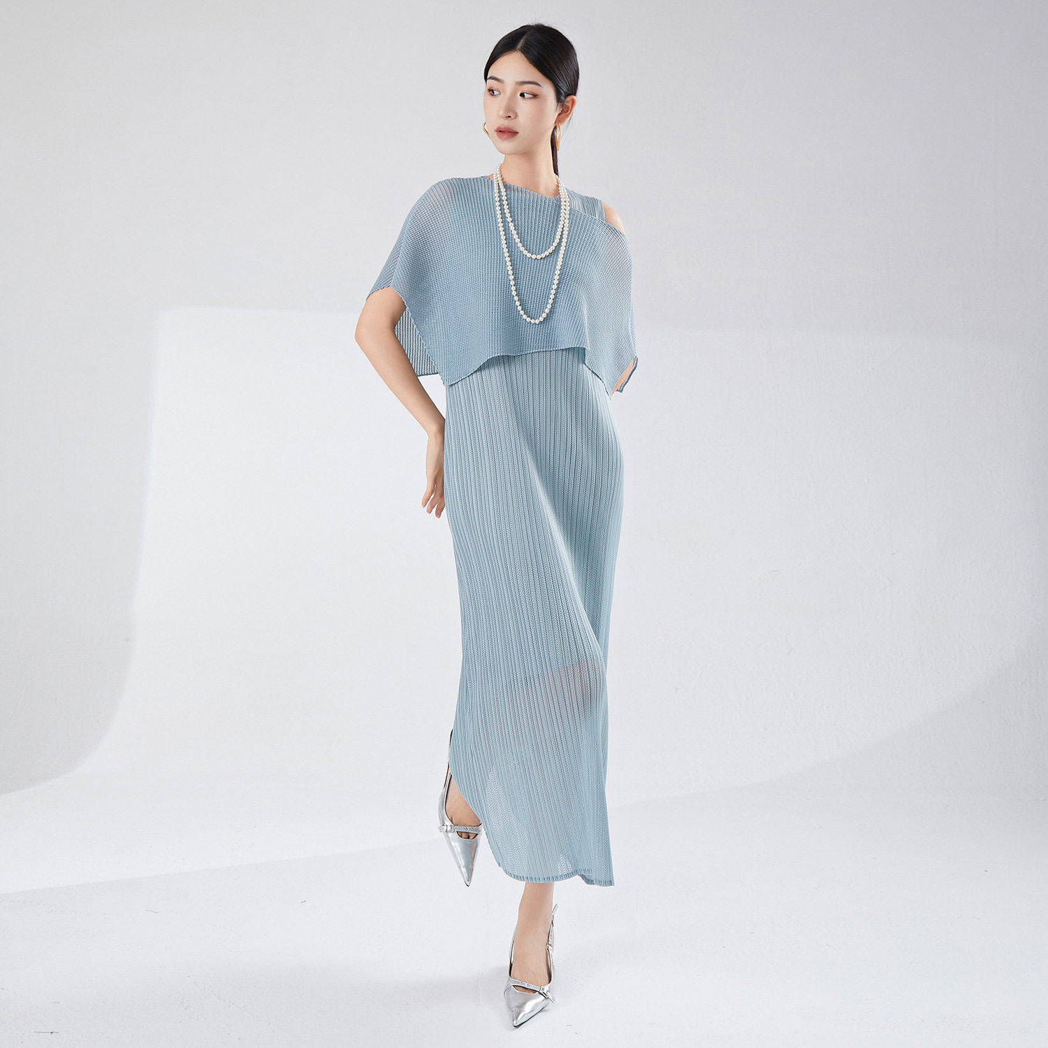 连衣裙夏季女温柔风新款披肩外搭罩衫两件套气质洋气中长裙子