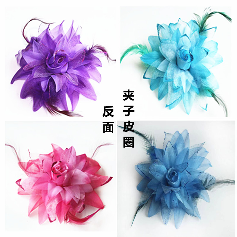弥都复古头饰道具绢纱花朵时尚饰品发夹玫瑰羽毛演出红色儿童头花