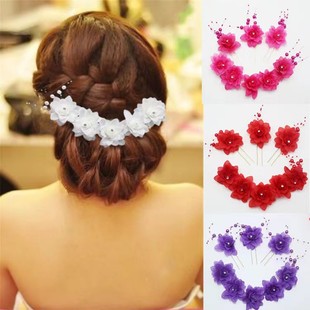 新娘头饰结婚红色婚纱头花造型盘发儿童饰品簪子珍珠发饰白色头花