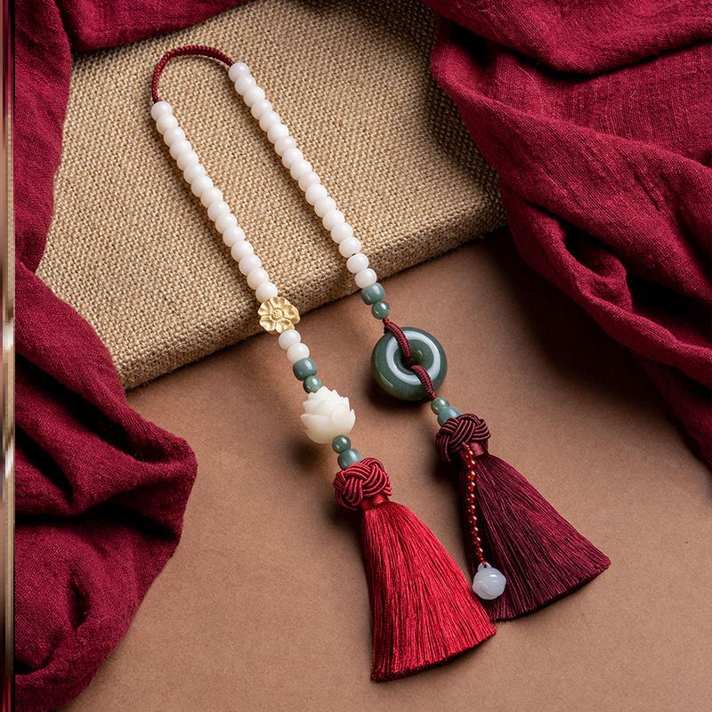 原创和田玉平安扣汽车后视镜吊坠流苏挂件男女个性款车内平安饰品