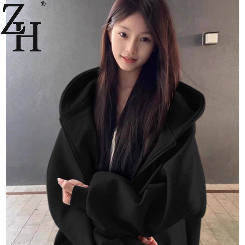 2026新款黑色卫衣外套女款春连帽运动上衣春季加绒韩系宽松开衫厚