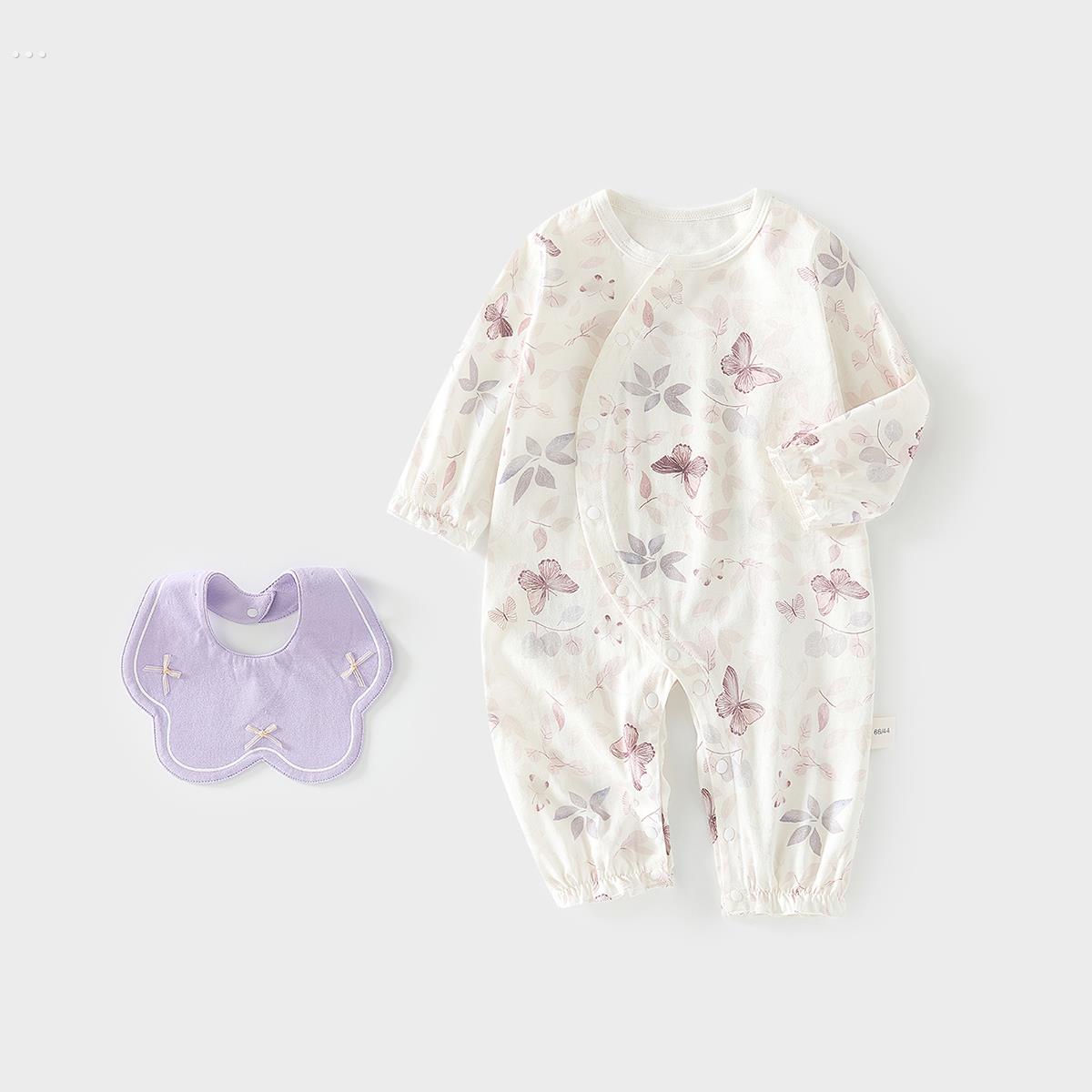 女宝宝婴儿衣服夏薄款连体衣透气甜美风哈衣爬服婴儿空调服送围嘴