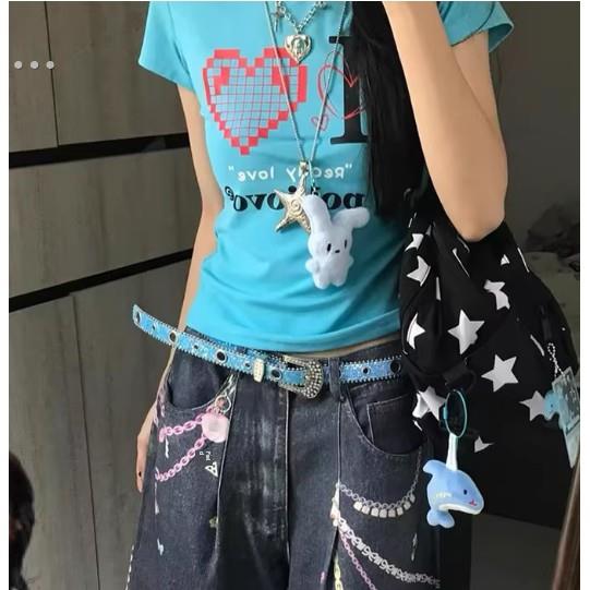亚文化穿配件轻子集钻石腰带女性收敛古代小众设计性感的Y2K牛仔