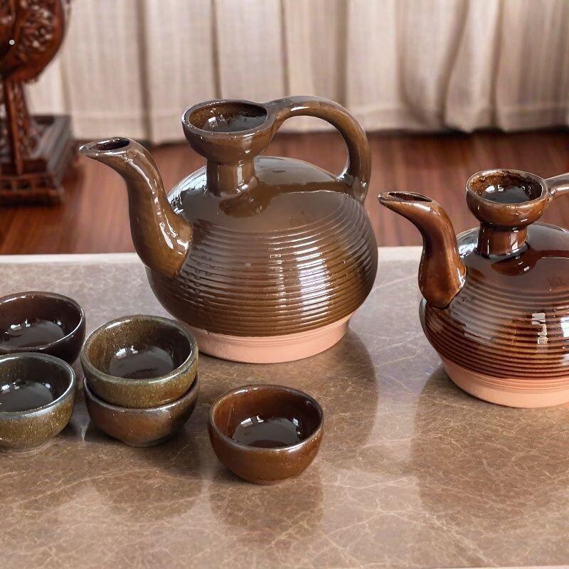 老式农村烫酒壶户外家用陶瓷老式烧酒壶酒盅农村鸭嘴壶古代酒燎子