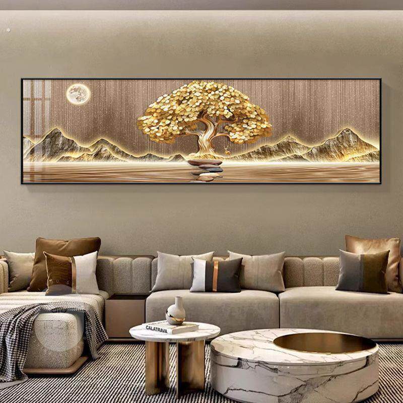发财树装饰画客厅沙发背景墙卧室挂画轻奢高级感侘寂风高档晶瓷画