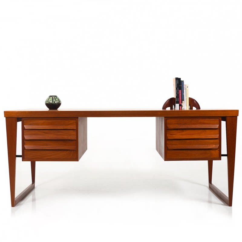 中古实木书桌写字台丹麦复古风北欧柚木书桌办公桌简约玫瑰木书桌