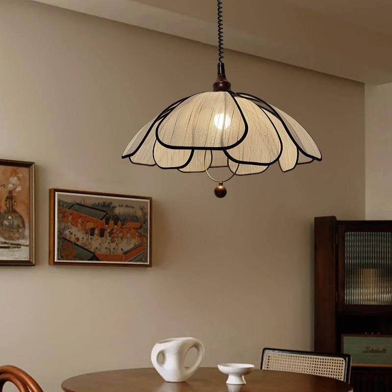 中古餐厅吊灯可升降复古餐桌吧台灯侘寂风温馨民宿茶室布艺花瓣灯