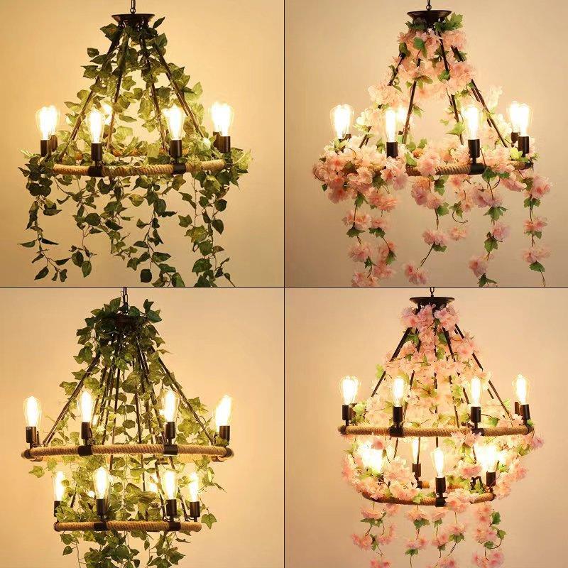 工业风麻绳吊灯个性音乐餐厅咖啡厅酒吧火锅店创意樱花绿植装饰灯