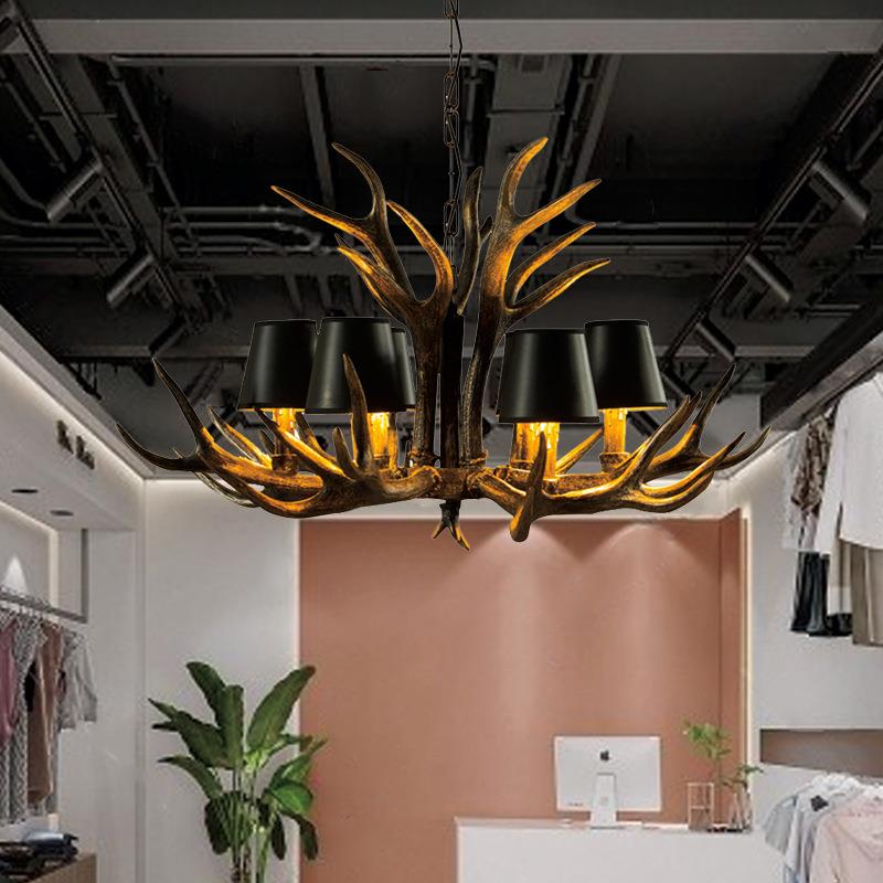 北欧工业风黑色网咖吊灯酒吧餐厅装饰鹿角吊灯咖啡厅服装店鹿角灯