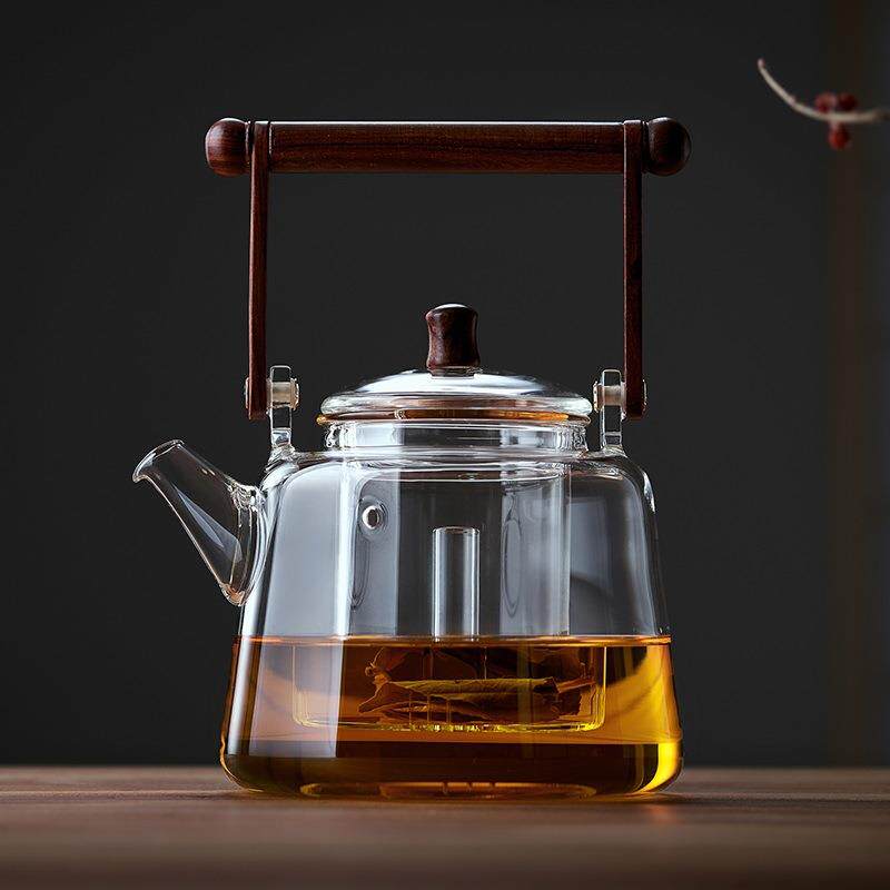 实木玻璃煮茶壶电陶炉提梁烧水壶大号双内胆茶具两用蒸煮茶器