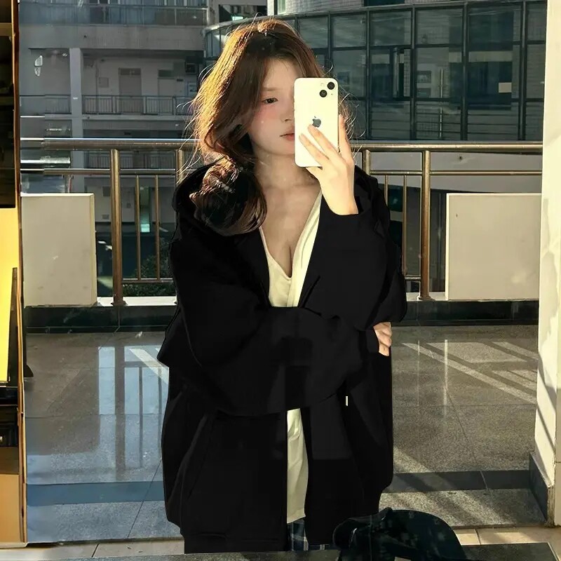 新款oversize连帽开衫洋气chic卫衣外套女韩版春秋小个子外穿上衣