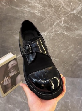 98518-6广州经典百搭商务亮面大头休闲皮鞋一脚蹬懒人舒适纯皮鞋