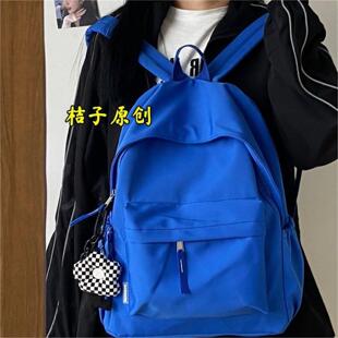 书包蓝色系克莱因蓝ins小众设计感初中生纯色双肩包女日系简约