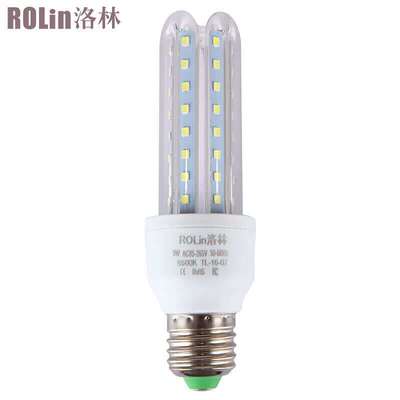 洛林(ROLin)LED灯泡3U型节能灯玉米灯E27螺口9W白光6500K(量大定