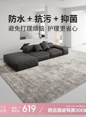 卡提克兰防水防污意式轻奢高级感地毯客厅免洗可擦2025新款灰色茶