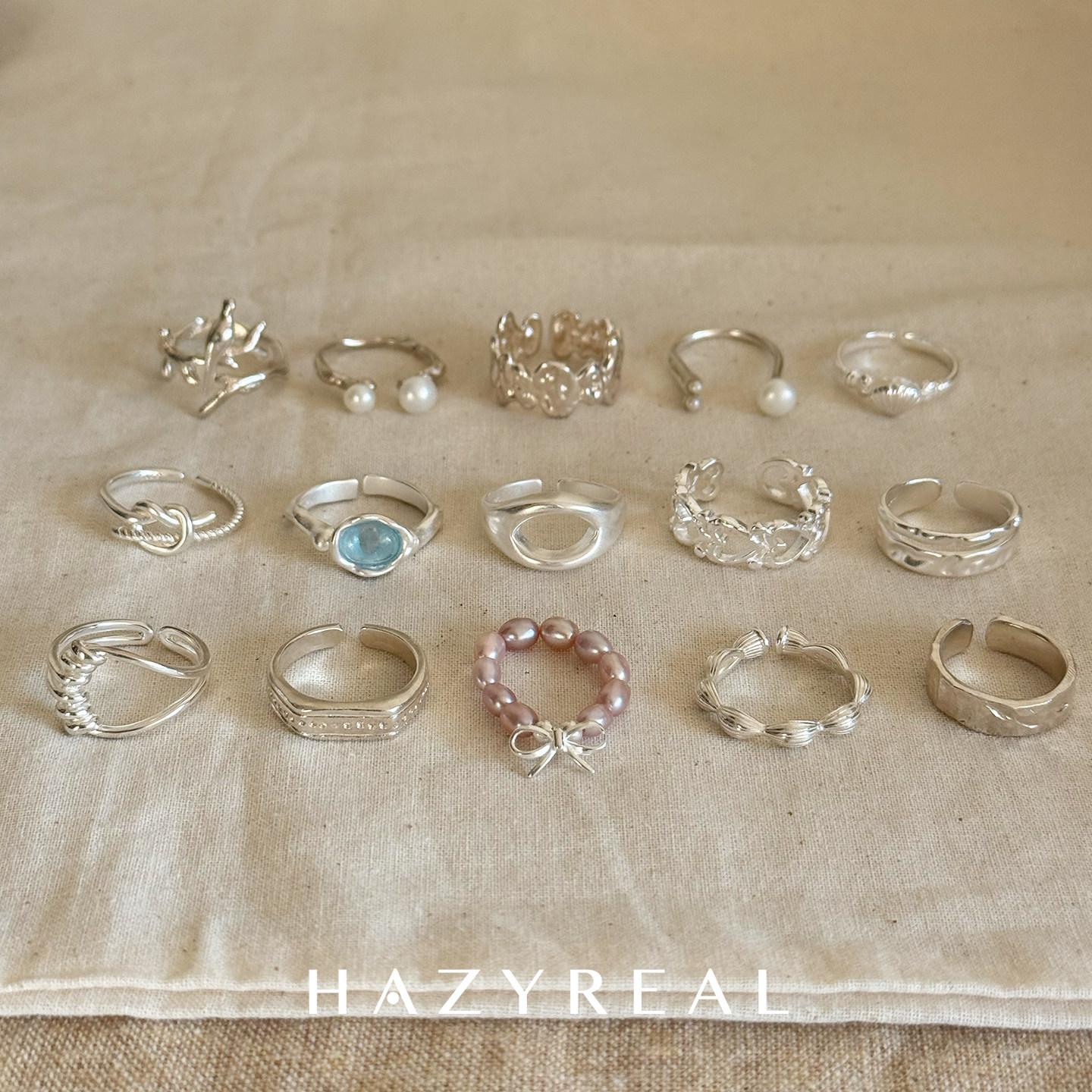 HAZYREAL戒指合集小众设计S925/990银珍珠简约戒指开口尾戒女情侣