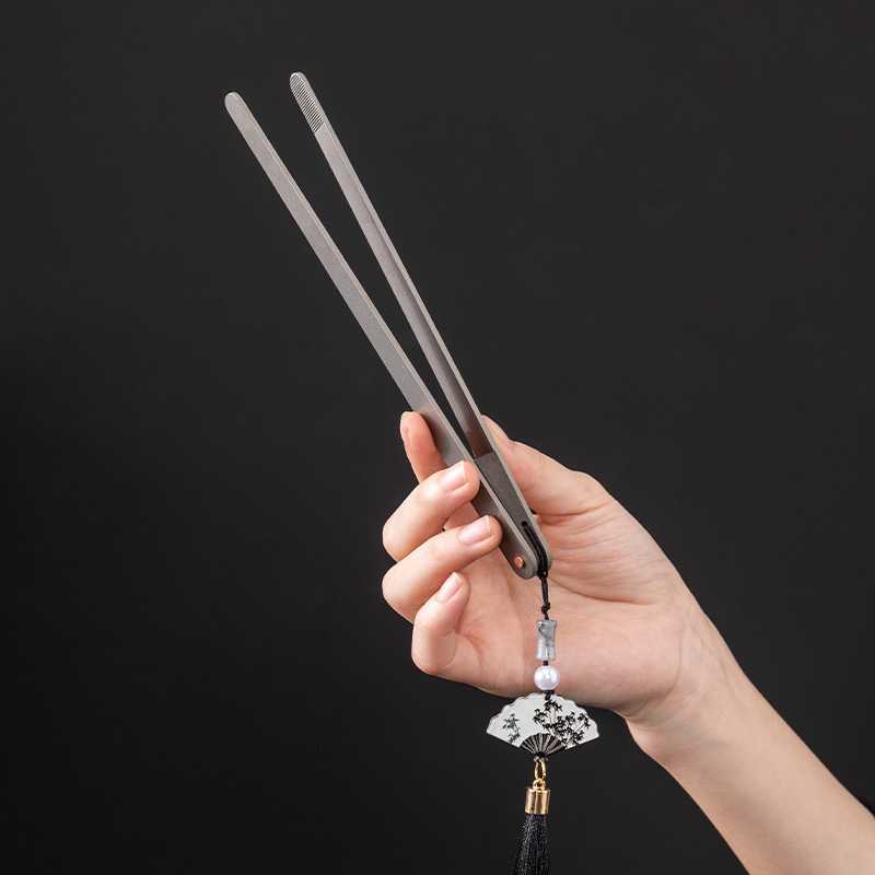 纯钛茶夹子高档家用防滑防烫茶杯夹功夫茶具配件金属镊子泡茶工具