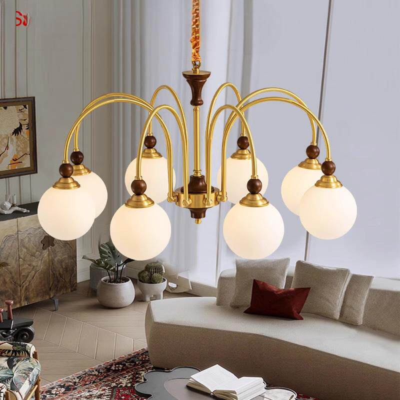 中古风全铜实木吊灯客灯美式约简复古无品牌书餐房卧室灯厅灯新款