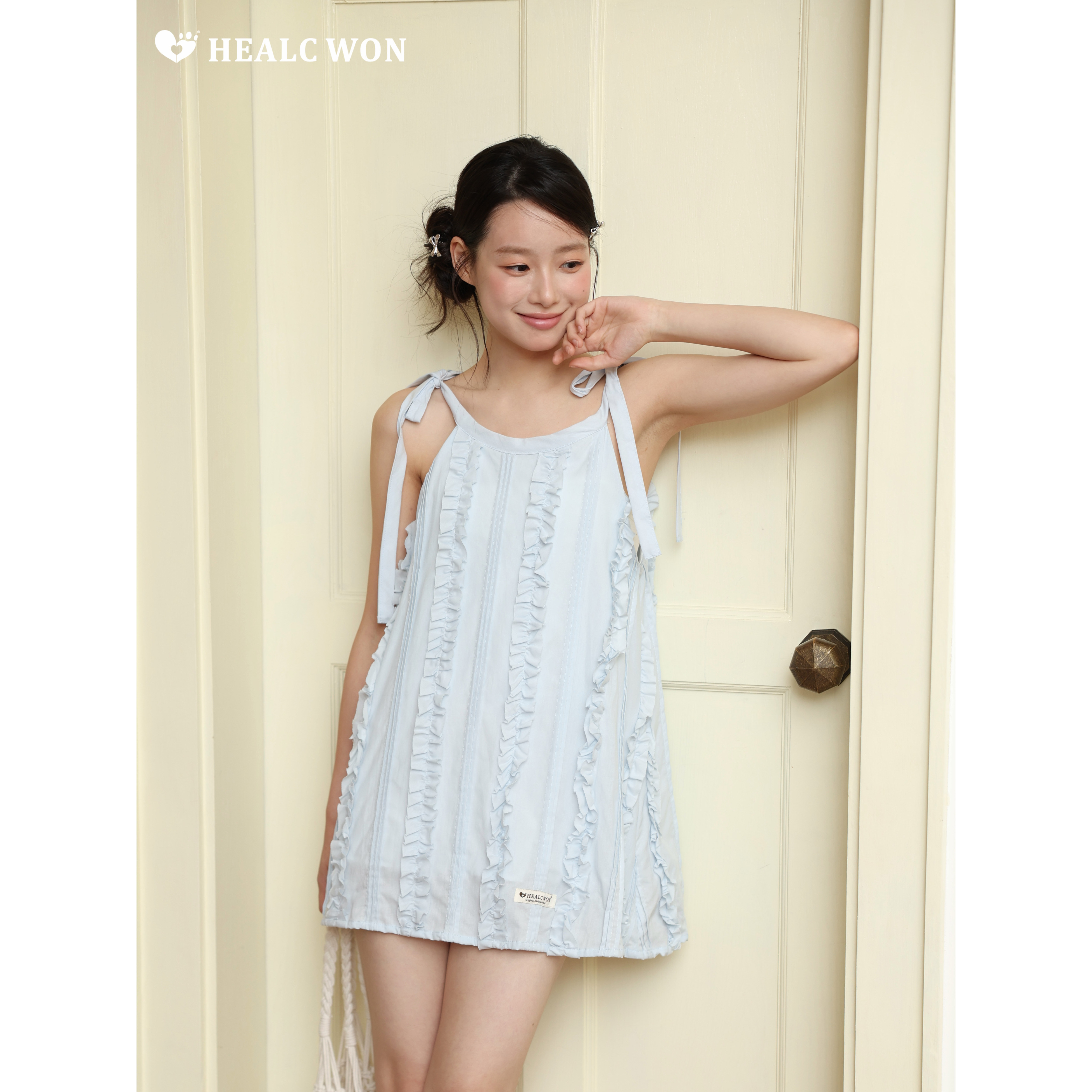 healcwon原创baby蓝绑带连衣裙