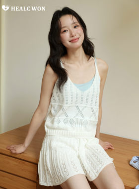healcwon原创镂空针织吊带挂脖半身裙套装连衣裙夏季辣妹音乐节
