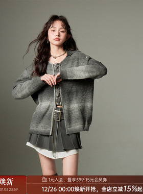 【清仓特惠】DIDDI MODA棕色渐变慵懒针织开衫绑带宽松百搭毛衣女