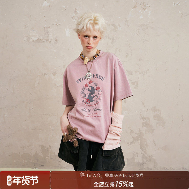 DIDDIMODA宽松舒适做旧时尚百搭燕子水洗短袖女t恤夏,女装/女士精品,T恤,淘宝优惠券,粉丝福利购,淘宝优惠卷