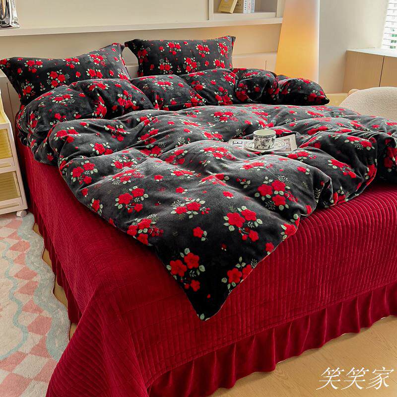 四件套加绒珊瑚棉罩牛奶加厚公主床盖床单风双面绒韩版绒被套绒夹