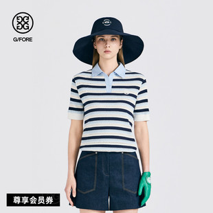 G/FORE吉福官方早秋新品女士高尔夫服装CROCHET STRIPED POLO衫