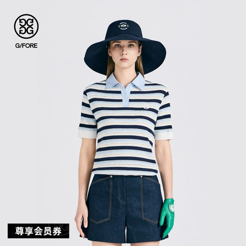 G/FORE吉福官方早秋新品女士高尔夫服装CROCHET STRIPED POLO衫