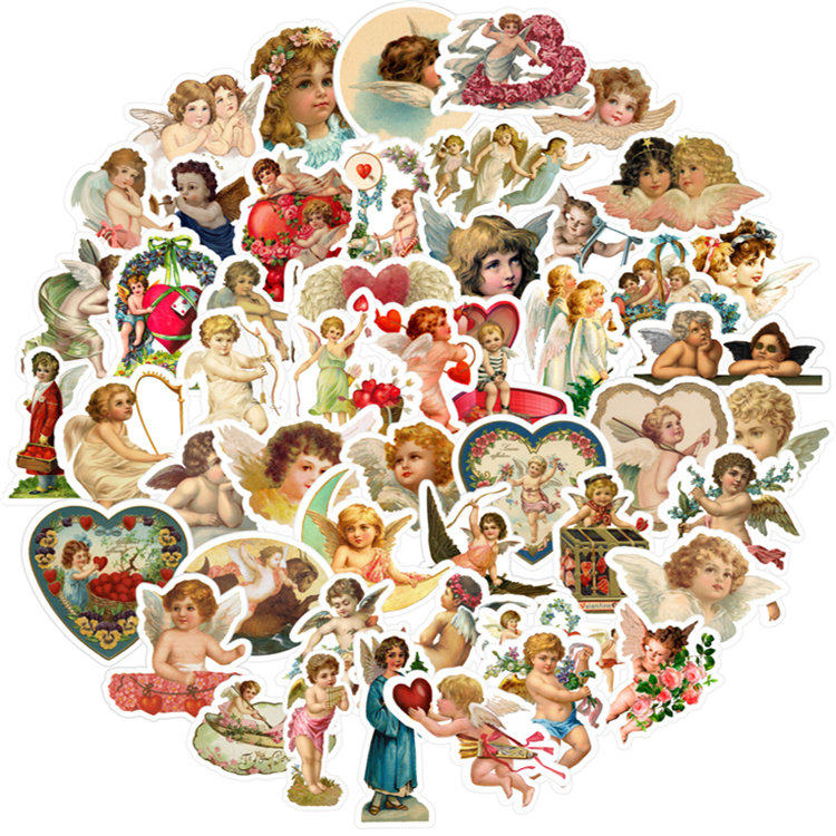 50张小天使光环防水可爱帖纸装饰贴画笔记本手账本滑板行李箱ipad水杯