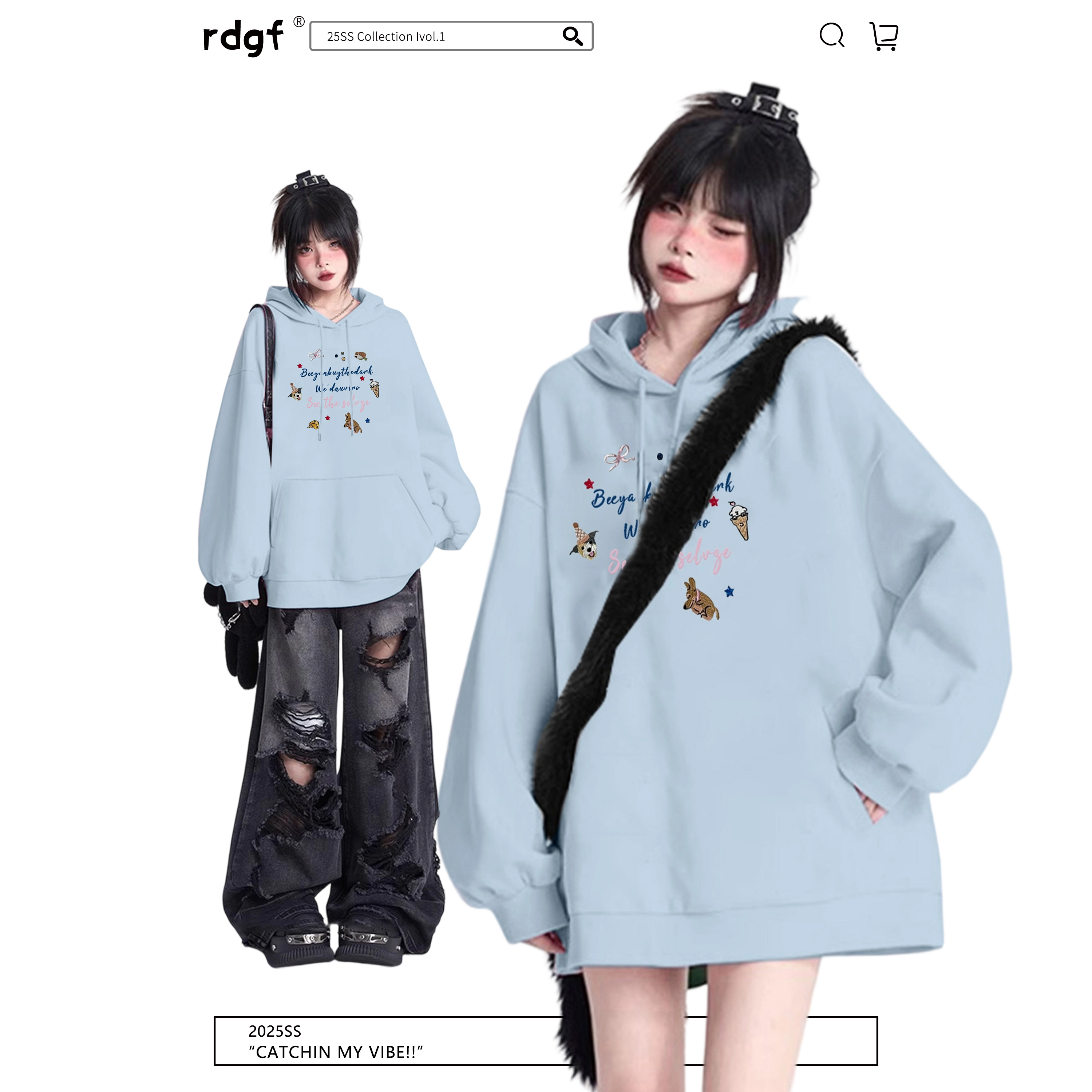 奶蓝色连帽卫衣女2025早秋新款