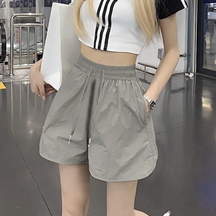 夏季薄款冰丝速干阔腿短裤女大码胖mm高腰宽松休闲百搭跑步运动裤