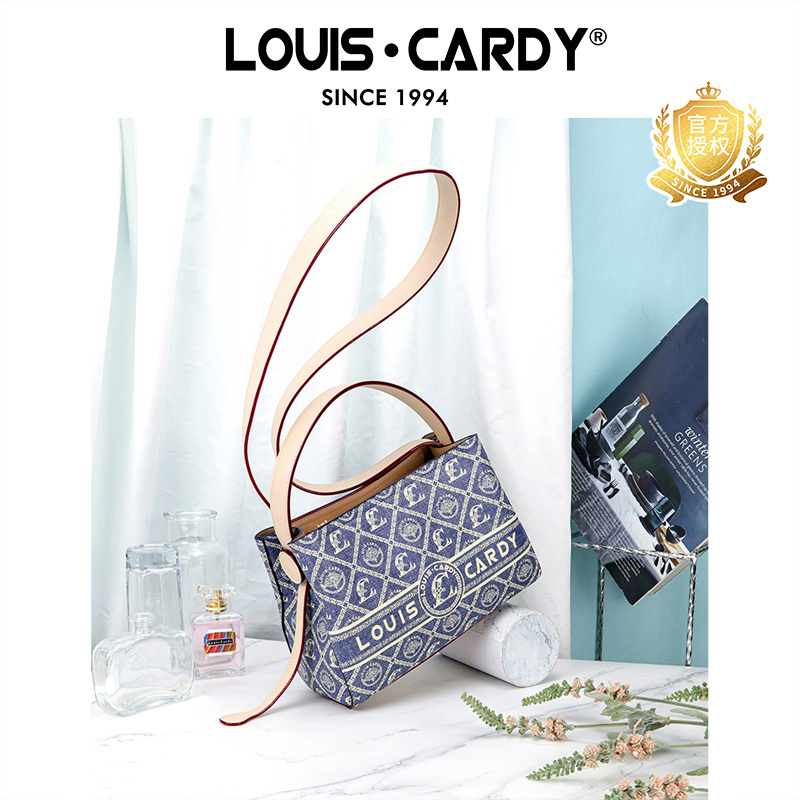 路易卡迪水洗蓝牛仔老花水桶包