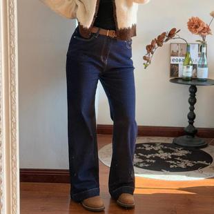 女2025春秋弹力高腰休闲女装 阔腿牛仔裤 200斤加长 窄版 高个子大码