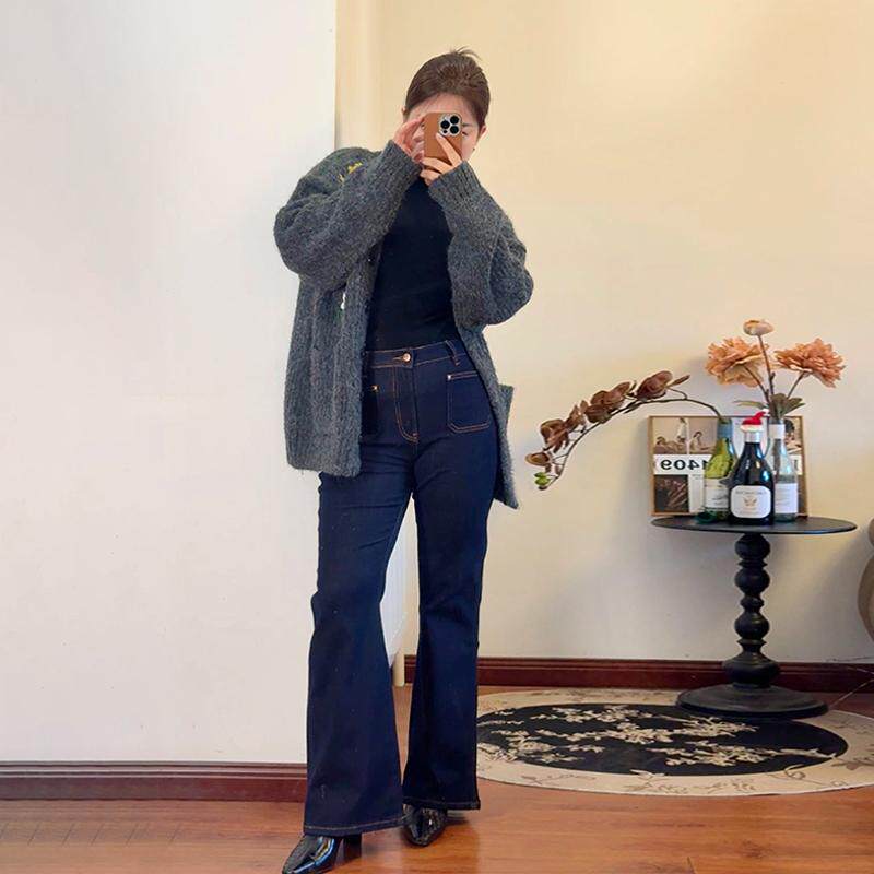 大码宽松微喇牛仔裤女2025春款弹力显瘦高腰休闲女装200斤复古风