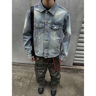2025秋冬蓝牛高盎司重磅盐洗做旧cleanfit牛仔夹克boxy外套