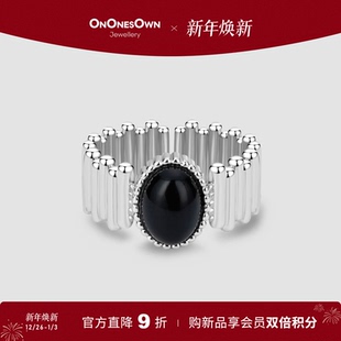 OWN天然黑玛瑙戒指女小众高级感轻奢指环镀18k金送女友 ONES