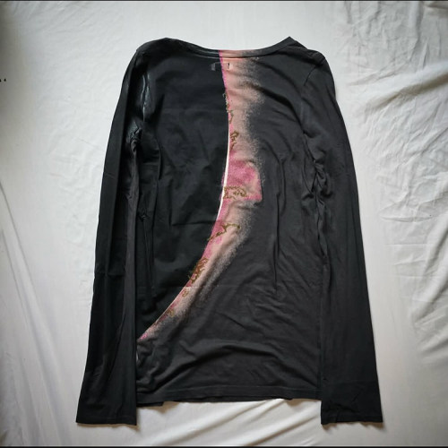 LGB 视觉系 稀有 粉色弯刀渐变BURNING燃烧印花  长袖T恤男女同款