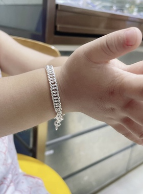香港正生纯银999足银宝宝手链古巴马鞭链婴儿小孩满月周岁见面礼