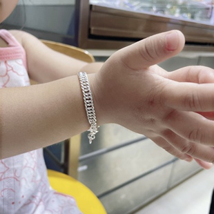 香港正生纯银999足银宝宝手链古巴马鞭链婴儿小孩满月周岁见面礼