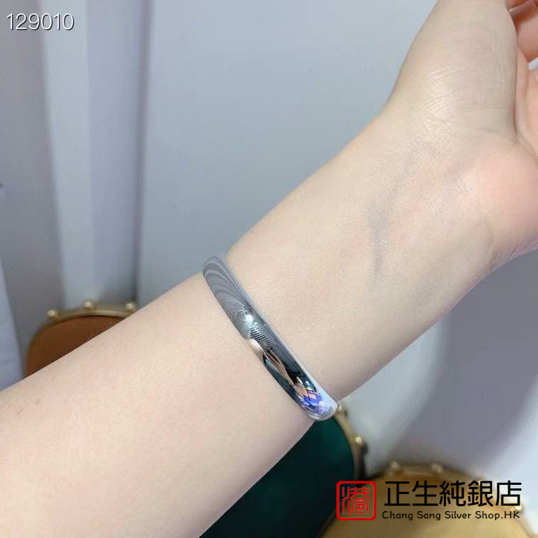 香港正生足银999光面心经银镯子开口可调节长辈手环银饰简约百搭