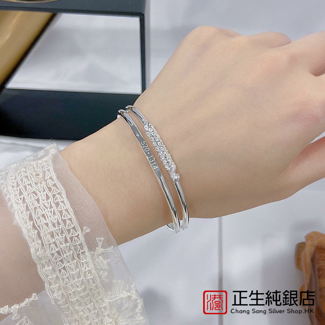 正生s999足银5201314孔雀开口纯银手镯时尚年轻款纯银送女友生日