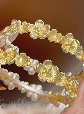 香港正生纯银9999足银描金梅花开口手镯复古国潮民族风2025年新款