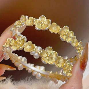 香港正生纯银9999足银描金梅花开口手镯复古国潮民族风2026年新款