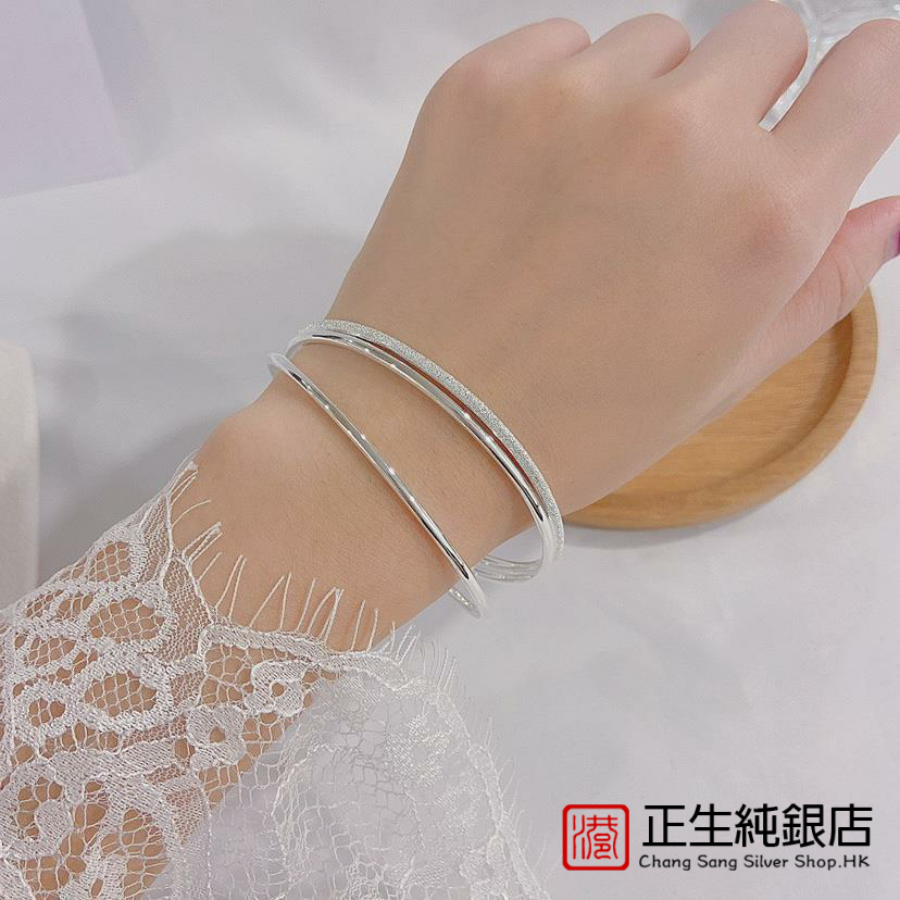 香港正生纯银999三环三生三世实心足银手镯简约女个性礼物送女友