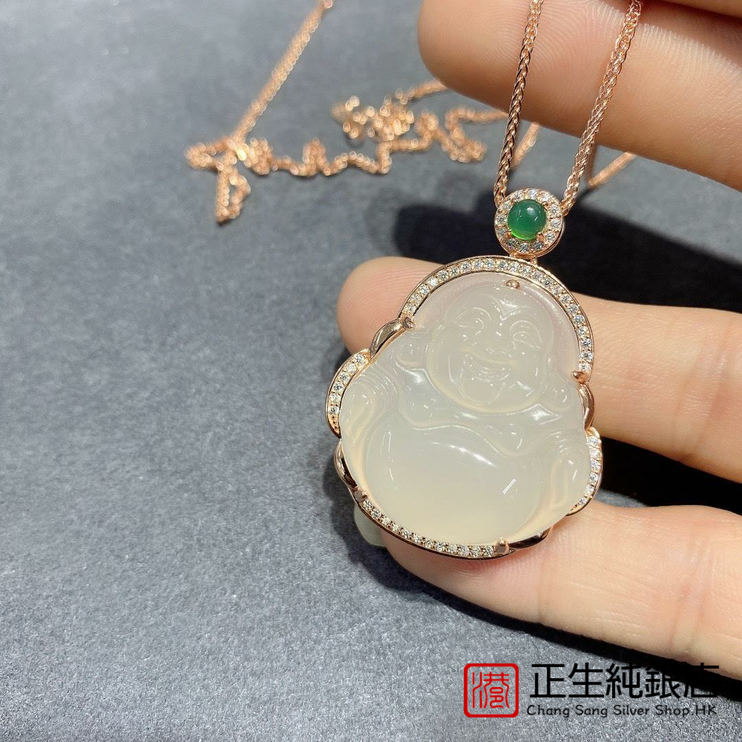 香港正生s925玉髓佛吊墜項(xiàng)鏈女彌勒佛笑佛頸鏈大肚坐佛毛衣鏈配飾