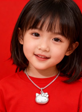 香港正生纯银999足银KT锁包吊坠项链儿童可爱卡通儿童节生日礼物