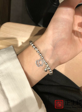 香港正生s925纯银亲子款牛神吊牌光珠圆球手链个性十足韩版新品礼