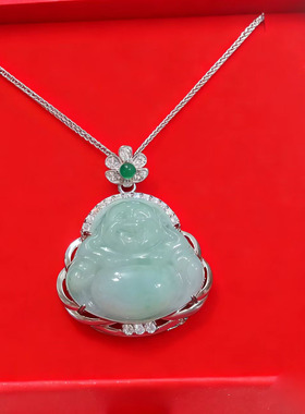 香港正生纯银S925天然A货缅甸玉石吊坠项链经典款妈妈母亲节礼物