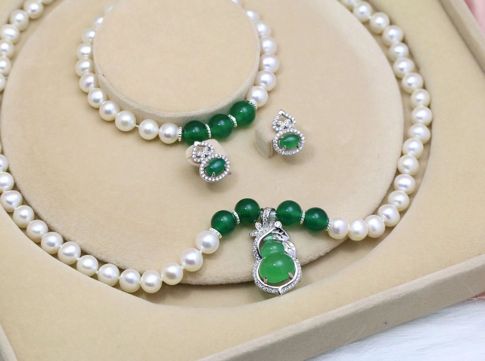 香港正生纯银天然淡水珍珠套装项链母亲节礼物葫芦水滴纯银吊坠送